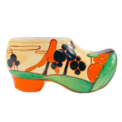 Lot 510 - A Clarice Cliff clog, Orange Trees and House pattern.