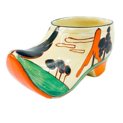 Lot 510 - A Clarice Cliff clog, Orange Trees and House pattern.