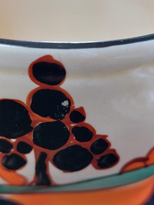 Lot 510 - A Clarice Cliff clog, Orange Trees and House pattern.