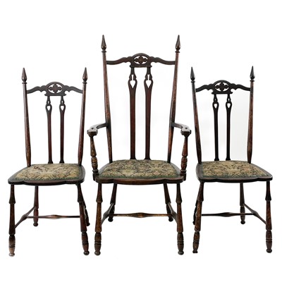 Lot 426 - A set of three mahogany Arts and Crafts chairs.