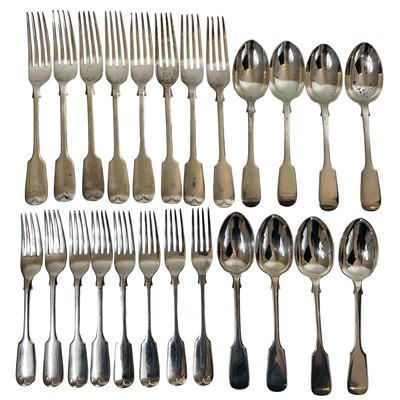 Lot 245 - A Victorian silver part canteen of fiddle pattern cutlery by William Gibson & John Lawrence Langman.