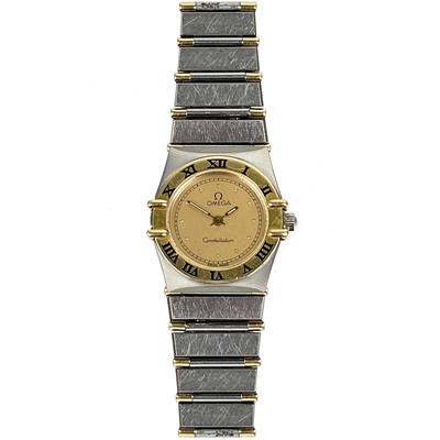 Lot 109A - An Omega Constellation lady's quartz 18ct gold and stainless steel bracelet wristwatch.