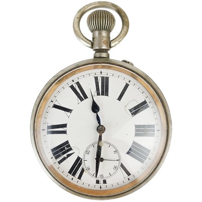 Lot 14 - A nickel case Goliath crown wind pocket watch.