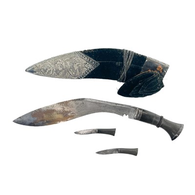 Lot 27 - A Nepalese white metal mounted presentation Kukri.