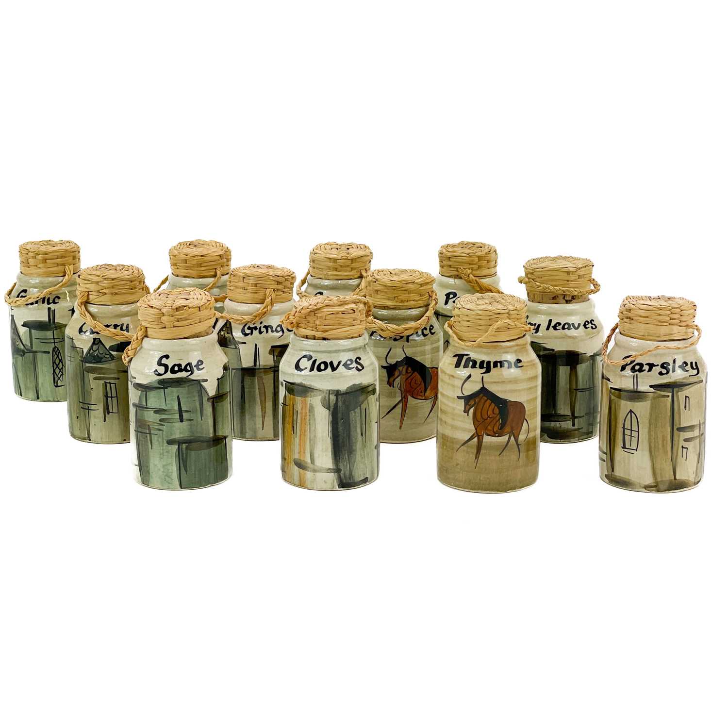 Lot 877 - Twelve Babbacombe Lauriana Studio Pottery spice jars.