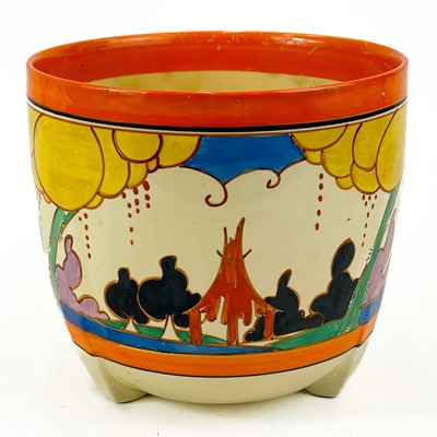 Lot 540 - A Clarice Cliff summerhouse (orange) pattern dover shape jardinière.