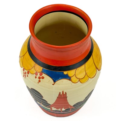 Lot 541 - A Clarice Cliff summerhouse (red) isis vase.