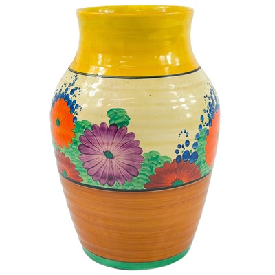 Lot 542 - A Clarice Cliff Gayday pattern isis shape vase.