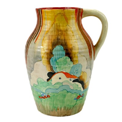 Lot 537 - A Clarice Cliff Forest Glen pattern Isis shape jug.