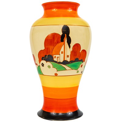 Lot 548 - A Clarice Cliff Farmhouse pattern 14" Meiping shape vase.