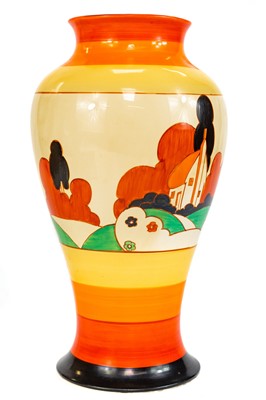 Lot 548 - A Clarice Cliff Farmhouse pattern 14" Meiping shape vase.