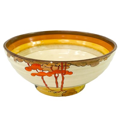 Lot 551 - A Clarice Cliff coral firs ribbed bowl.