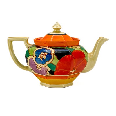 Lot 552 - A Clarice Cliff Gardenia Athens shape teapot.