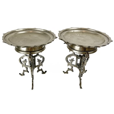 Lot 1433 - A pair of Chinese paktong dishes on folding stands, circa 1900.