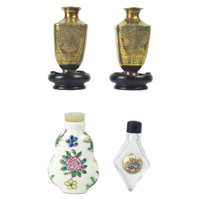 Lot 1314 - A pair of Chinese miniature brass vases, circa 1900.