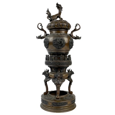 Lot 391 - A large Japanese bronze incense burner, Meiji period.