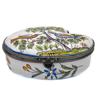 Lot 439 - An 18th century faience white metal mounted snuff box.