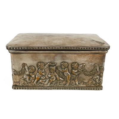 Lot 381 - A silver plate on copper cigarette box.