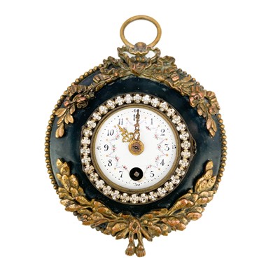 Lot 337 - A 19th century French gilt metal black enamel circular wall clock.