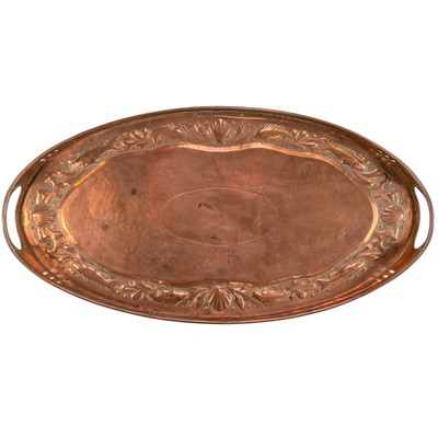 Lot 9 - A Newlyn copper oval twin handled gallery tray.