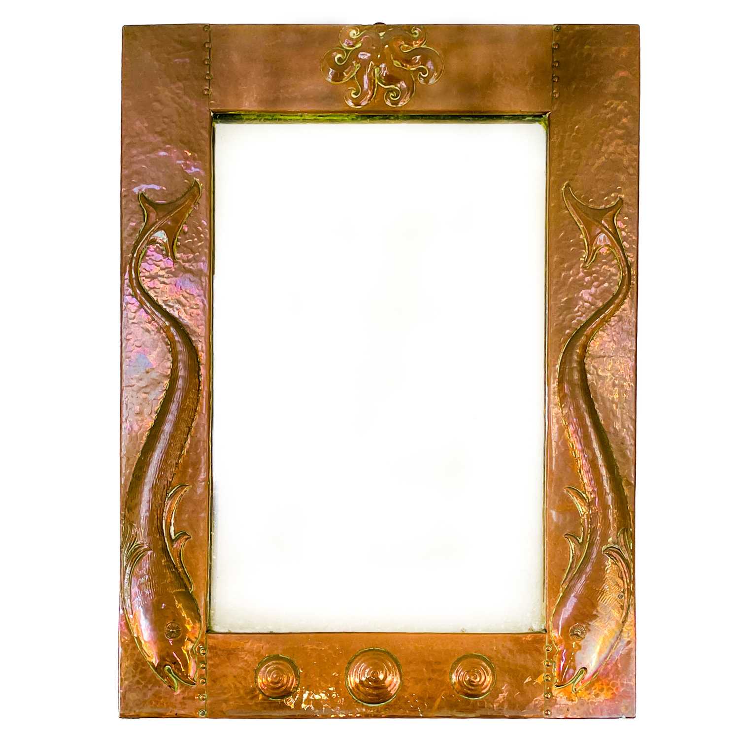 Lot 170 An Arts and Crafts copper framed mirror.