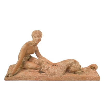 Lot 174 - An Art Deco terracotta group by Georges Coste.