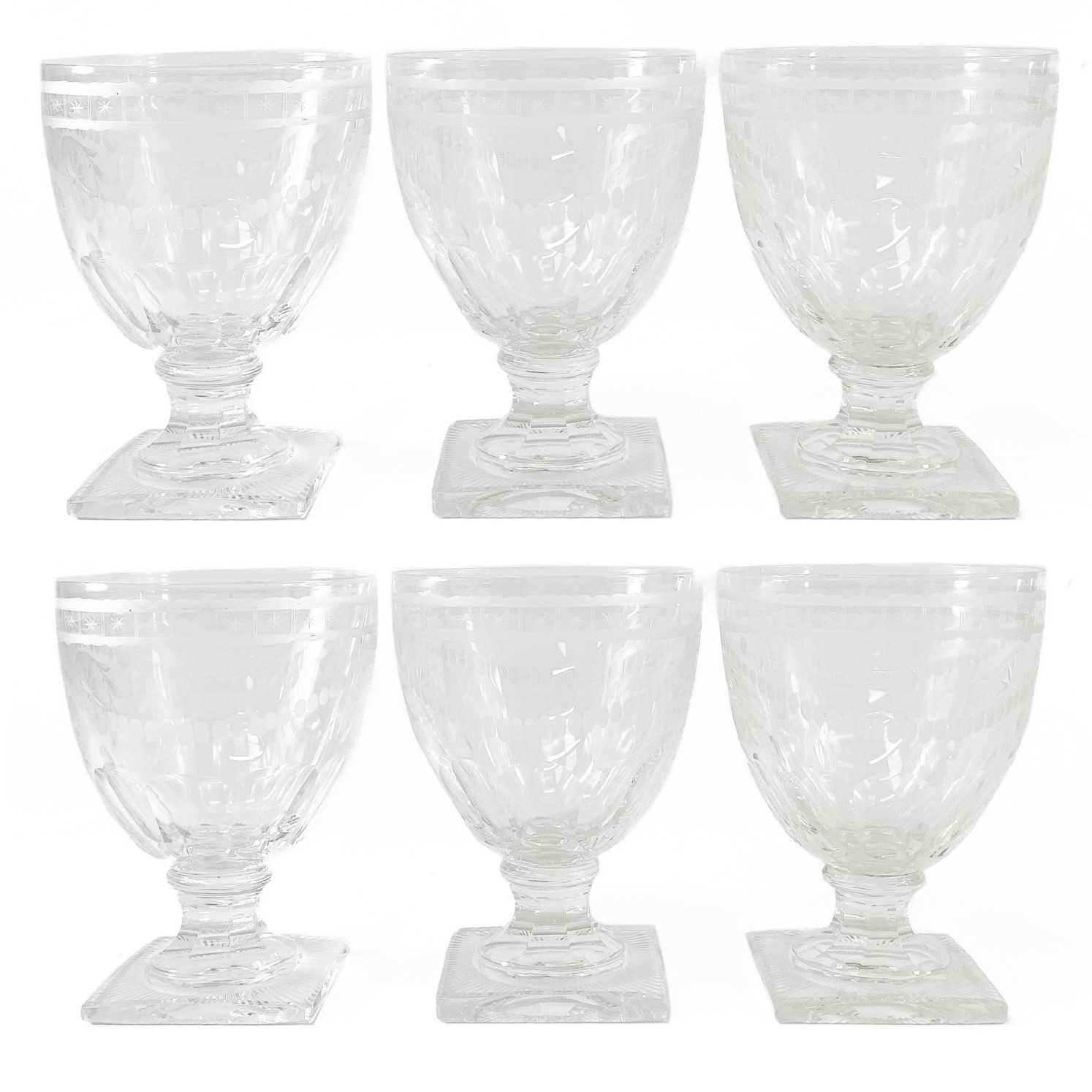 Lot 919 - A set of six Regency style engraved glass