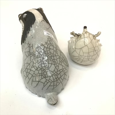 Lot 1473 - A Brian Andrew raku pottery badger and hedghog,...