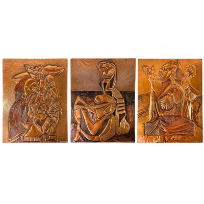 Lot 209 - After Picasso, three mid-century copper plaques.