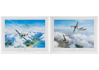 Lot 245 - Mounted Second World War signed colour Aviation prints - one personally signed by Douglas Bader