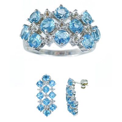 Lot 197 - A contemporary 925 silver blue and white stone set ring and pair of earrings suite by Gemporia.