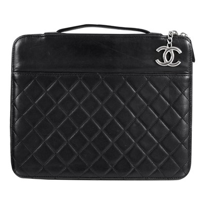 Lot 135A - A Chanel black lambskin quilted leather mini ipad case.