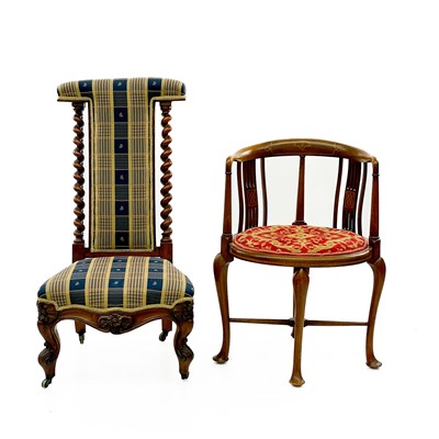 Lot 1904 - A Victorian carved walnut prie dieu chair.