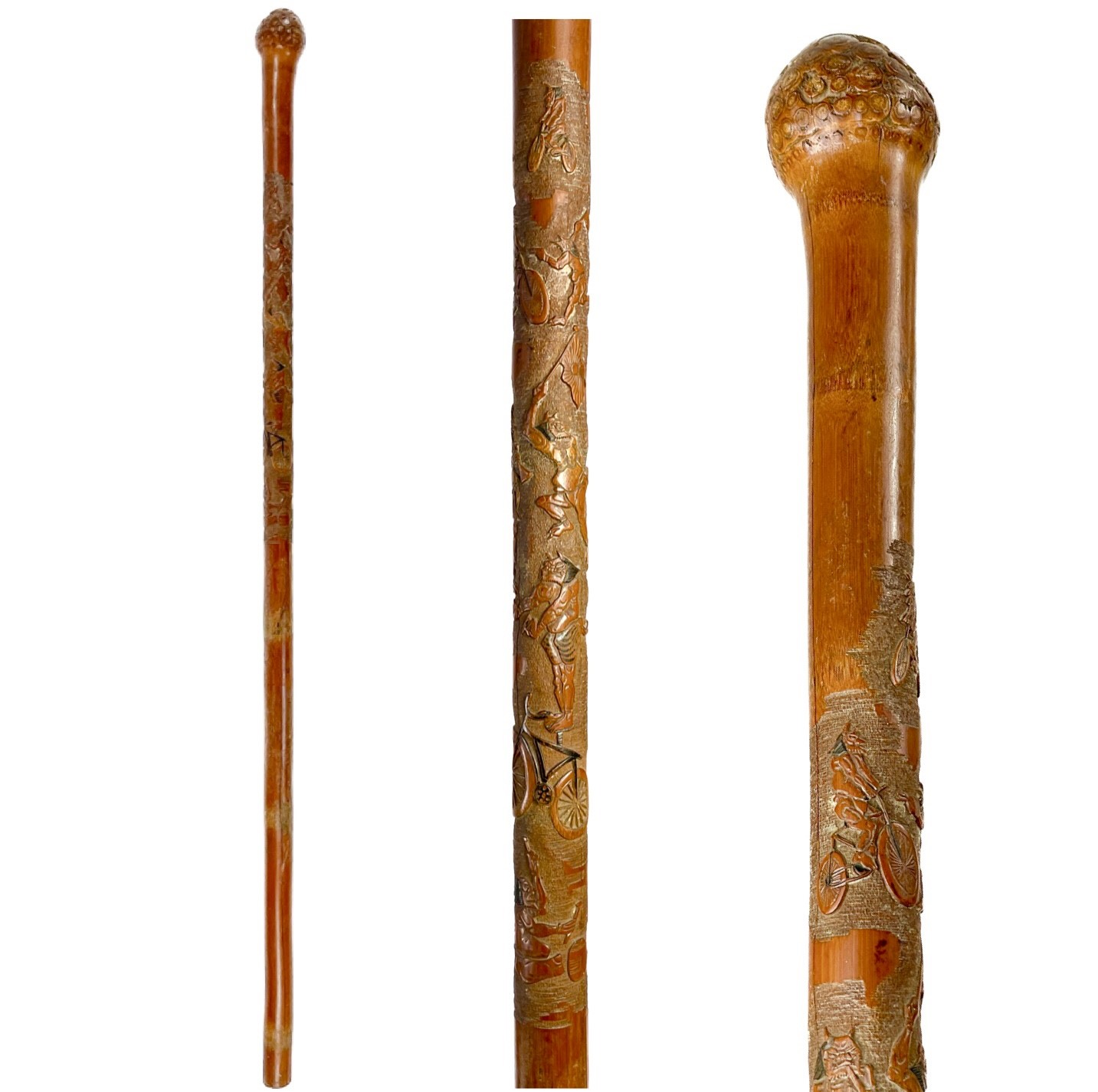 Lot 384 A Japanese carved bamboo walking cane, early