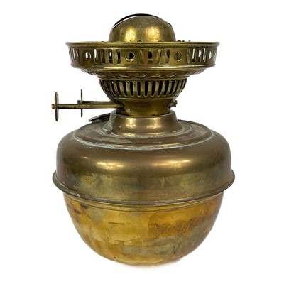 Lot 38 - A Victorian wall mounted brass oil lamp.