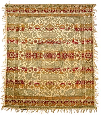 Lot 100 - A Persian cotton and silk woven wall hanging, early 20th century.