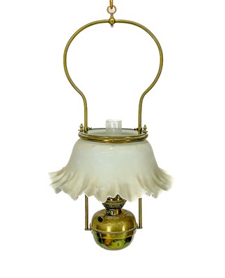 Lot 224 - A Victorian brass ceiling oil lamp.