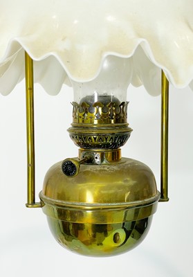 Lot 224 - A Victorian brass ceiling oil lamp.