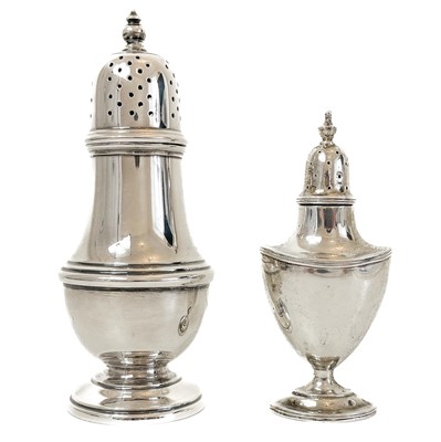 Lot 95 - A modern silver caster and a George V silver pepper pot.