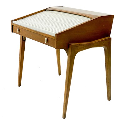 Lot 408 - A mid century writing desk with tambour slide front by Drexel.