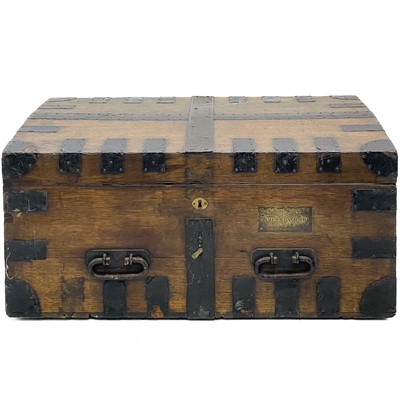 Lot 204 - A large Victorian oak dome top silver chest.