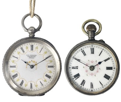Lot 50 - Two silver-cased fob pocket watches.