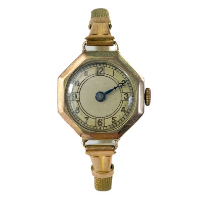 Lot 113 - A 1920's 9ct gold lady's bracelet wristwatch and a 9ct cased wristwatch.