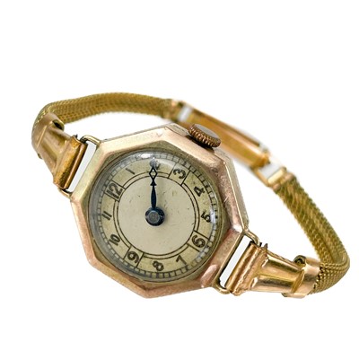 Lot 113 - A 1920's 9ct gold lady's bracelet wristwatch and a 9ct cased wristwatch.