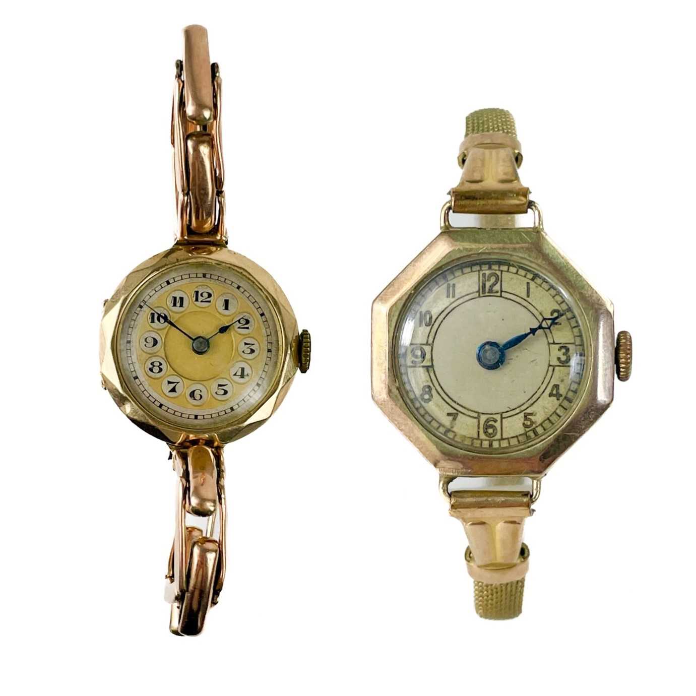 Lot 113 - A 1920's 9ct gold lady's bracelet wristwatch and a 9ct cased wristwatch.