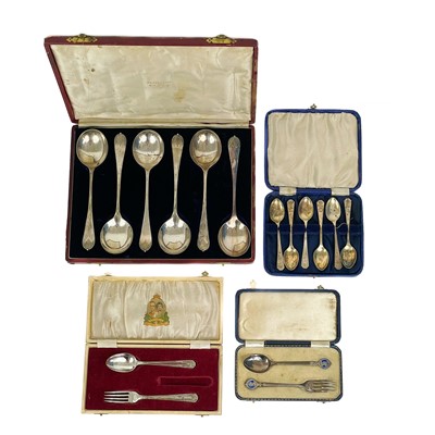Lot 44 - A George VI silver Royal Coronation Commemorative fork and spoon cased set.