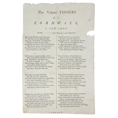 Lot 618 - 'The Valliant Tinners of Cornwall, A New Song/Tune'.