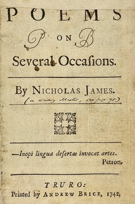 Lot 40 - Nicholas James. 'Poems on Several Occasions,'