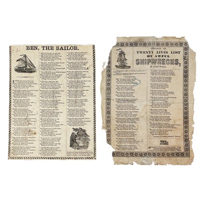 Lot 605 - Two ballad broadsheets printed by Woolcock, General and Commercial Printer, Helston, c1850.