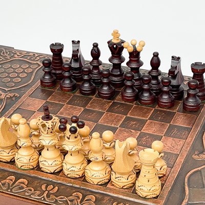 Lot 229 - A Cornwall theme chess table.